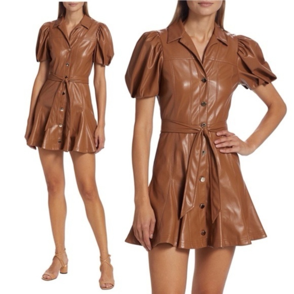 Alice + Olivia brown vegan leather mini dress size 0